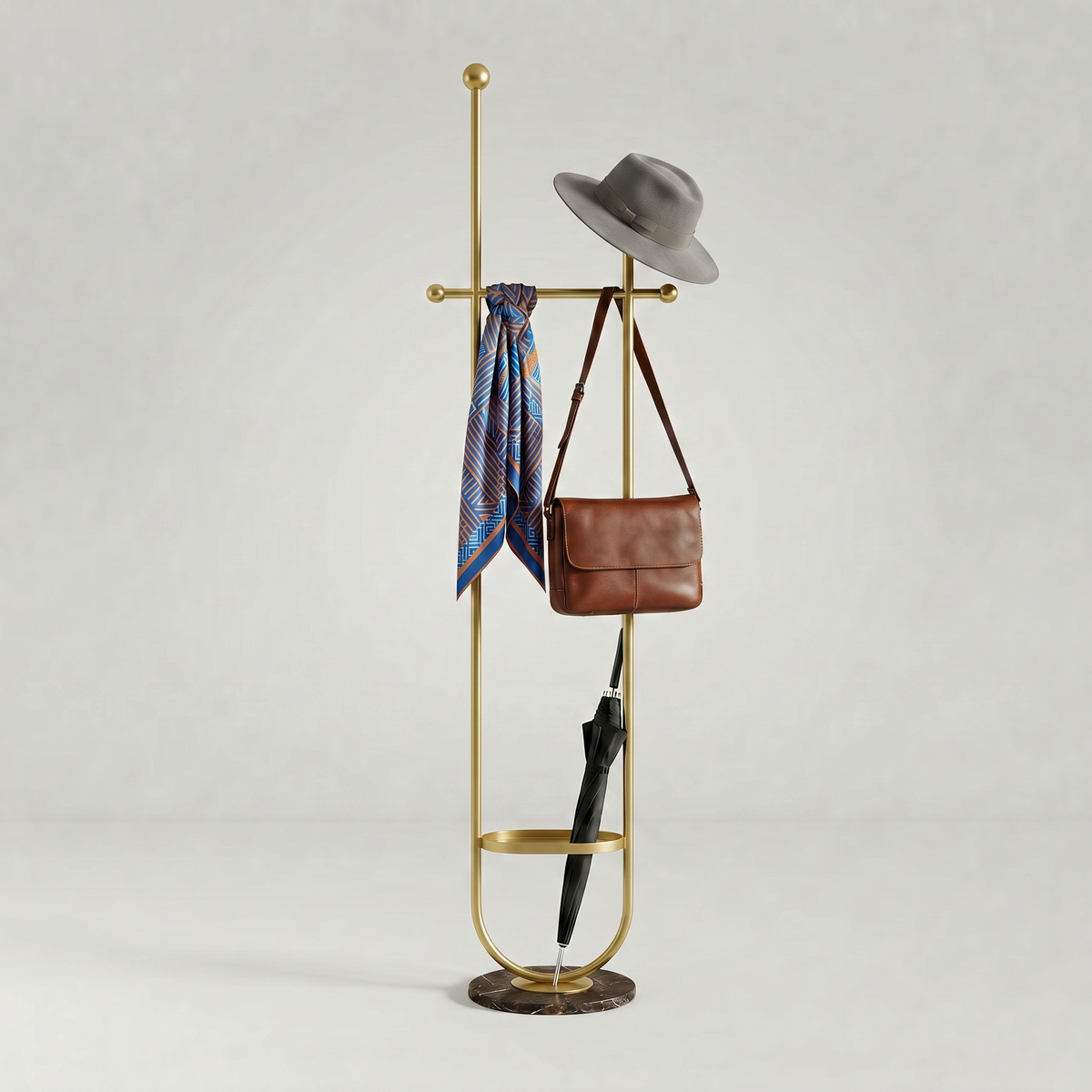 Porte-Manteau sur Pied Doré Noir Porte-Parapluie, vue 4 sur 4