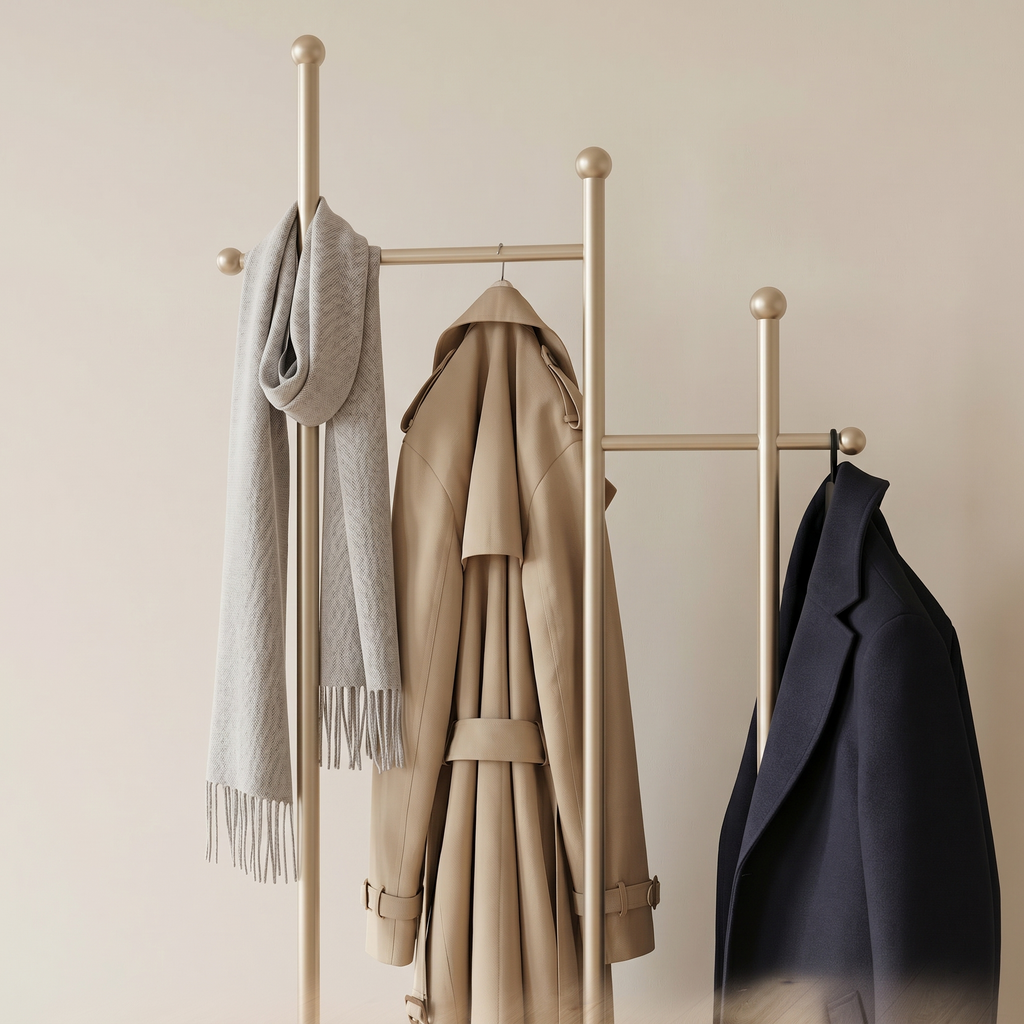 Porte-Manteau sur Pied Doré Penderie Socle Blanc, vue 3 sur 4