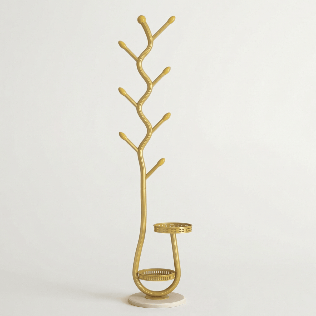 Porte-Manteau sur Pied Doré Tige Ondulée Plateaux Ajourés, vue 3 sur 4