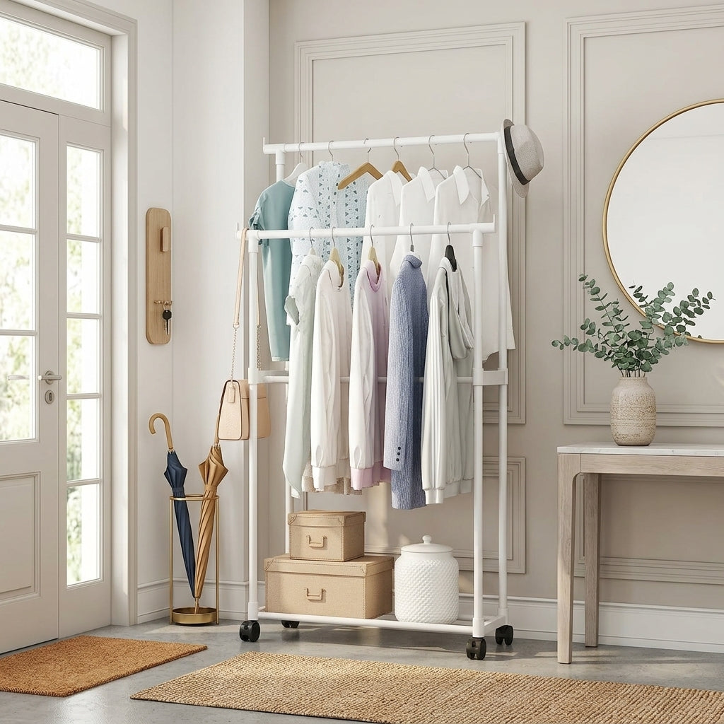 Porte-Manteau sur Pied Étroit Double Barre, vue 1 sur 5