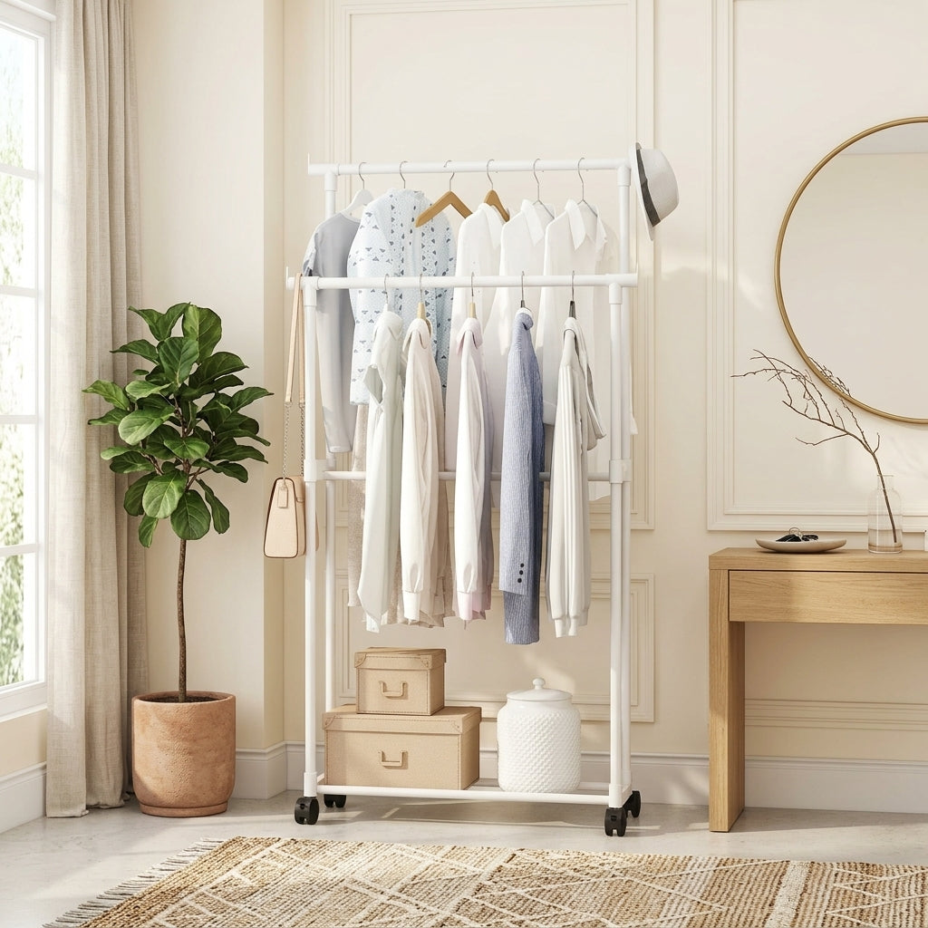 Porte-Manteau sur Pied Étroit Double Barre, vue 2 sur 5