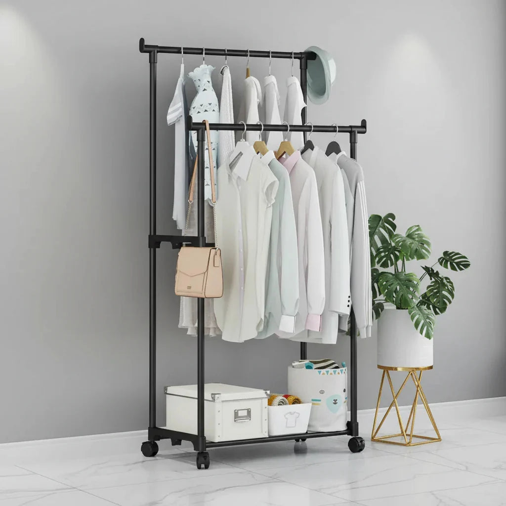Porte-Manteau sur Pied Étroit Double Barre, vue 4 sur 5