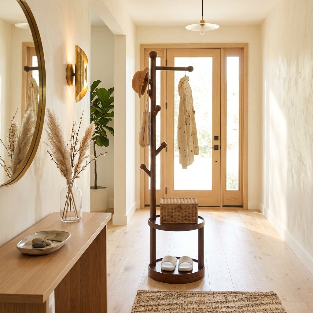 Porte-Manteau sur Pied Marron Bois Étagère, vue 1 sur 4