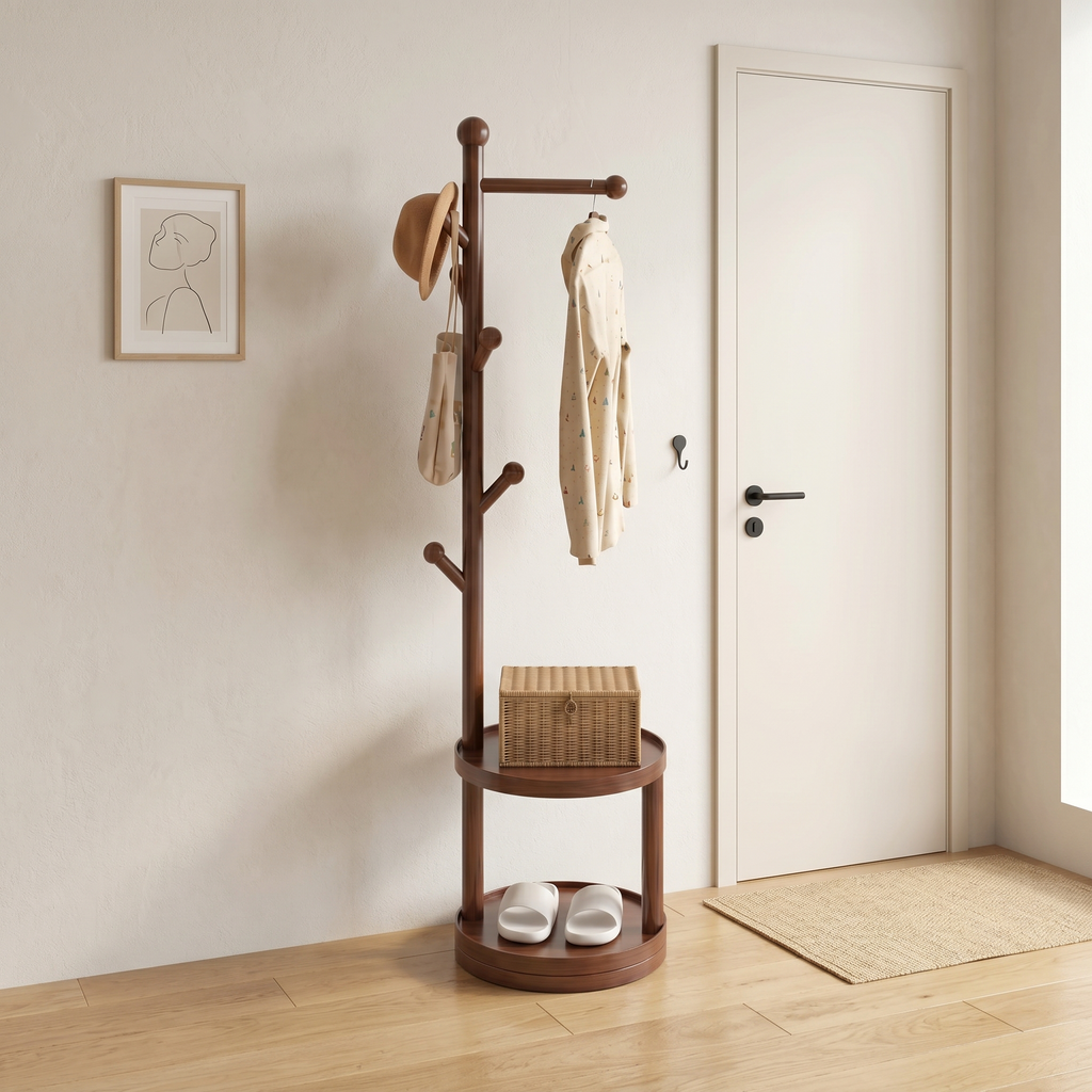 Porte-Manteau sur Pied Marron Bois Étagère, vue 2 sur 4