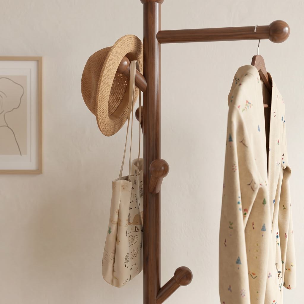 Porte-Manteau sur Pied Marron Bois Étagère, vue 3 sur 4
