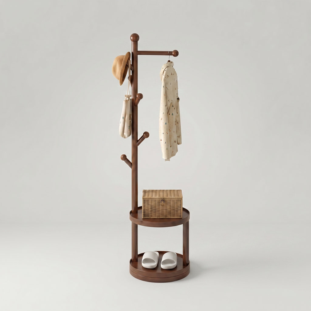 Porte-Manteau sur Pied Marron Bois Étagère, vue 4 sur 4