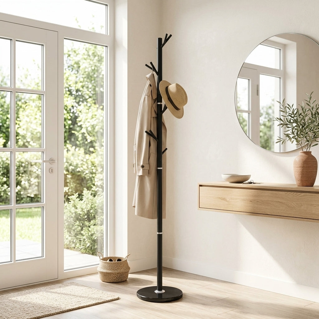 Porte-Manteau sur Pied Noir Arbre Rameaux Socle Rond, vue 1 sur 5