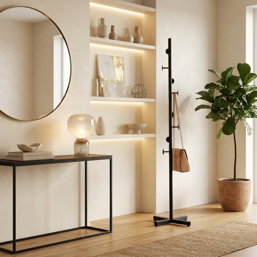 Porte-Manteau sur Pied Noir Base Croisée, vue 1 sur 4