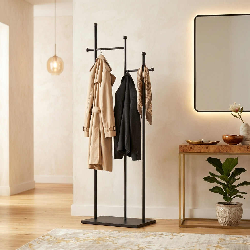 Porte-Manteau sur Pied Noir Montants Barre Cintres, vue 1 sur 4