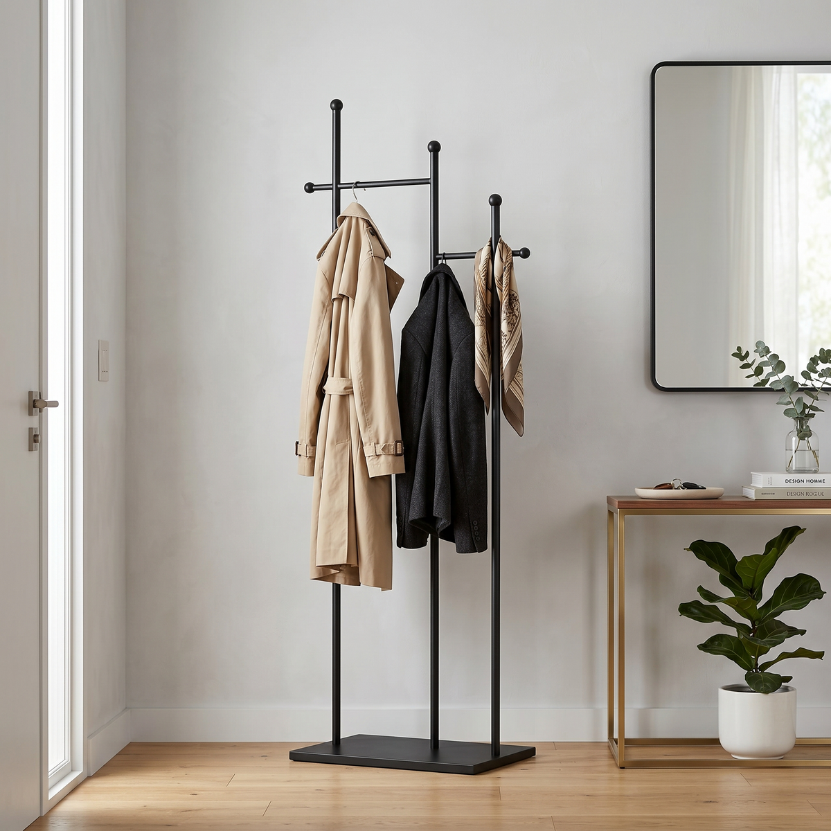 Porte-Manteau sur Pied Noir Montants Barre Cintres, vue 2 sur 4