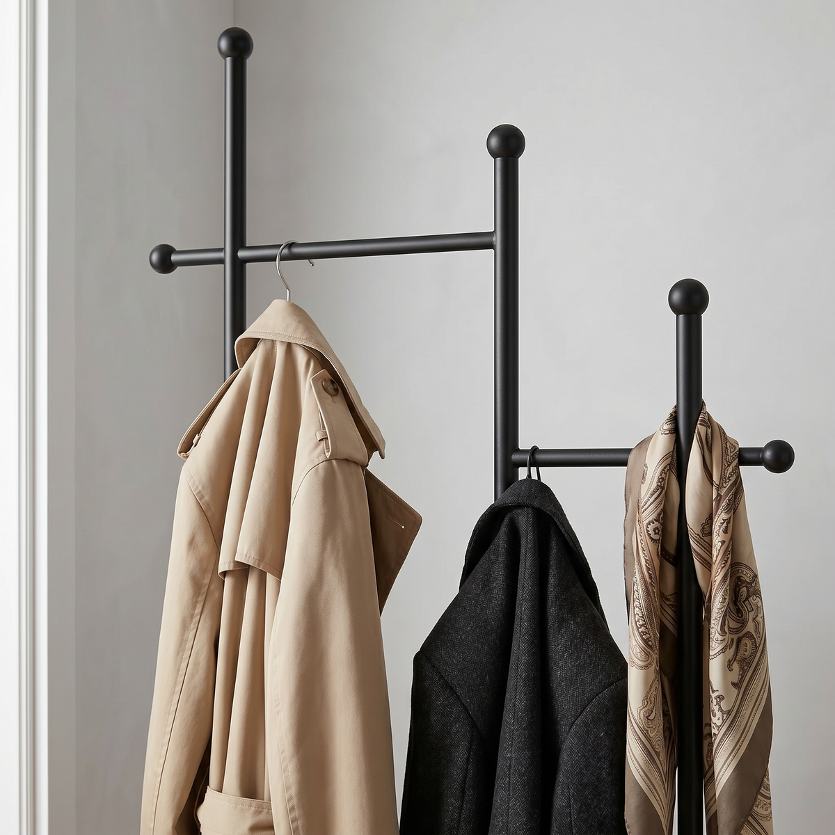 Porte-Manteau sur Pied Noir Montants Barre Cintres, vue 3 sur 4