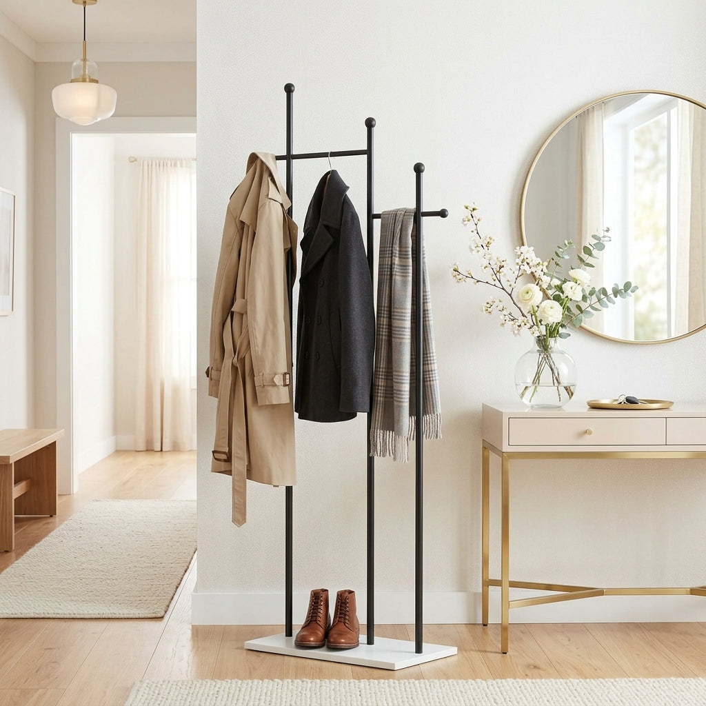 Porte-Manteau sur Pied Noir Penderie Socle Blanc, vue 1 sur 4
