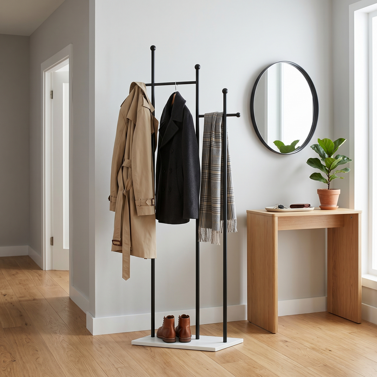 Porte-Manteau sur Pied Noir Penderie Socle Blanc, vue 2 sur 4