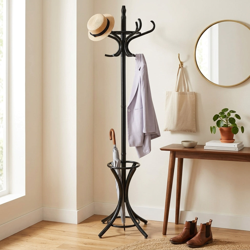 Porte-Manteau sur Pied Noir Perroquet Courbé Porte-Parapluie, vue 1 sur 4