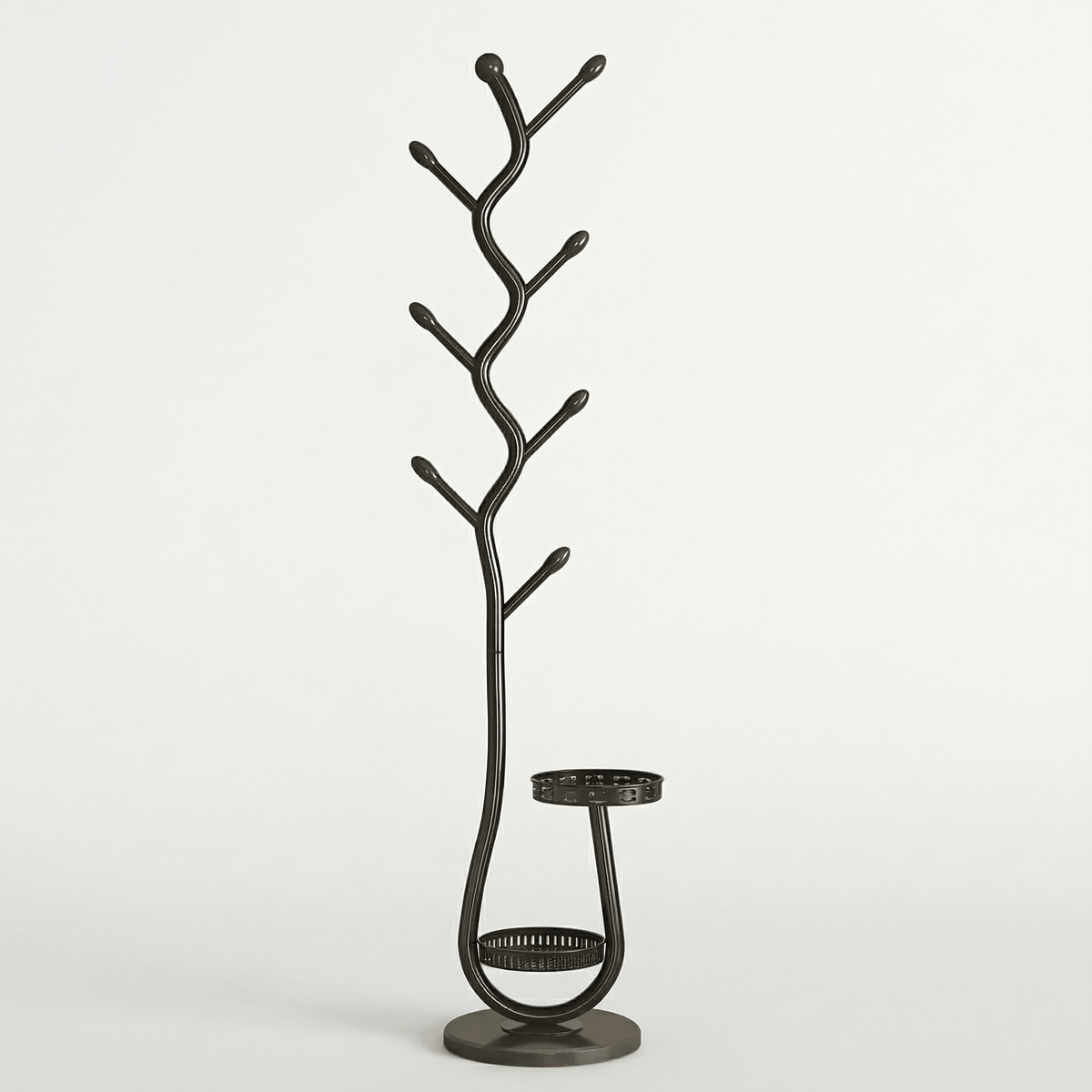Porte-Manteau sur Pied Noir Tige Ondulée Plateaux Ajourés, vue 3 sur 4