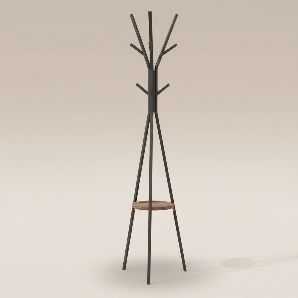 Porte-Manteau sur Pied Noir Trépied Branches Plateau Rond, vue 3 sur 5