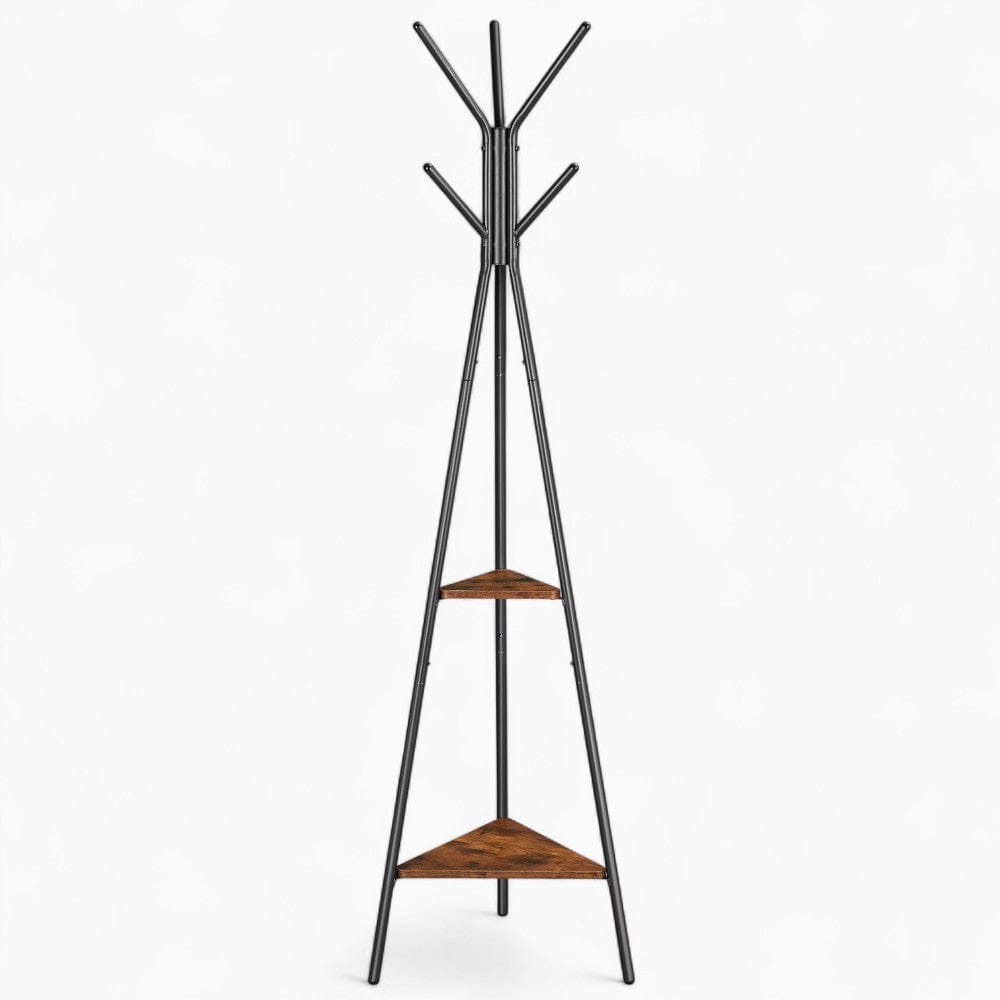 Porte-Manteau sur Pied Noir Trépied Patères Étagères Bois, vue 4 sur 4