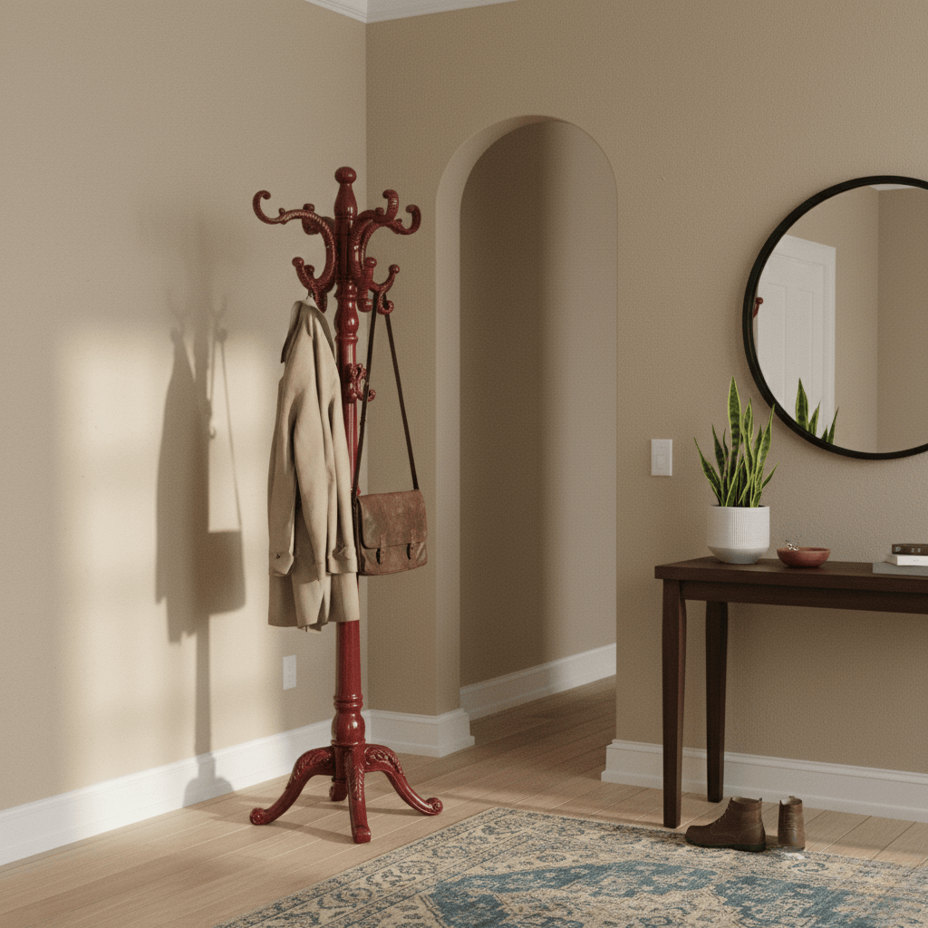 Porte-Manteau sur Pied Rouge Perroquet, vue 1 sur 4