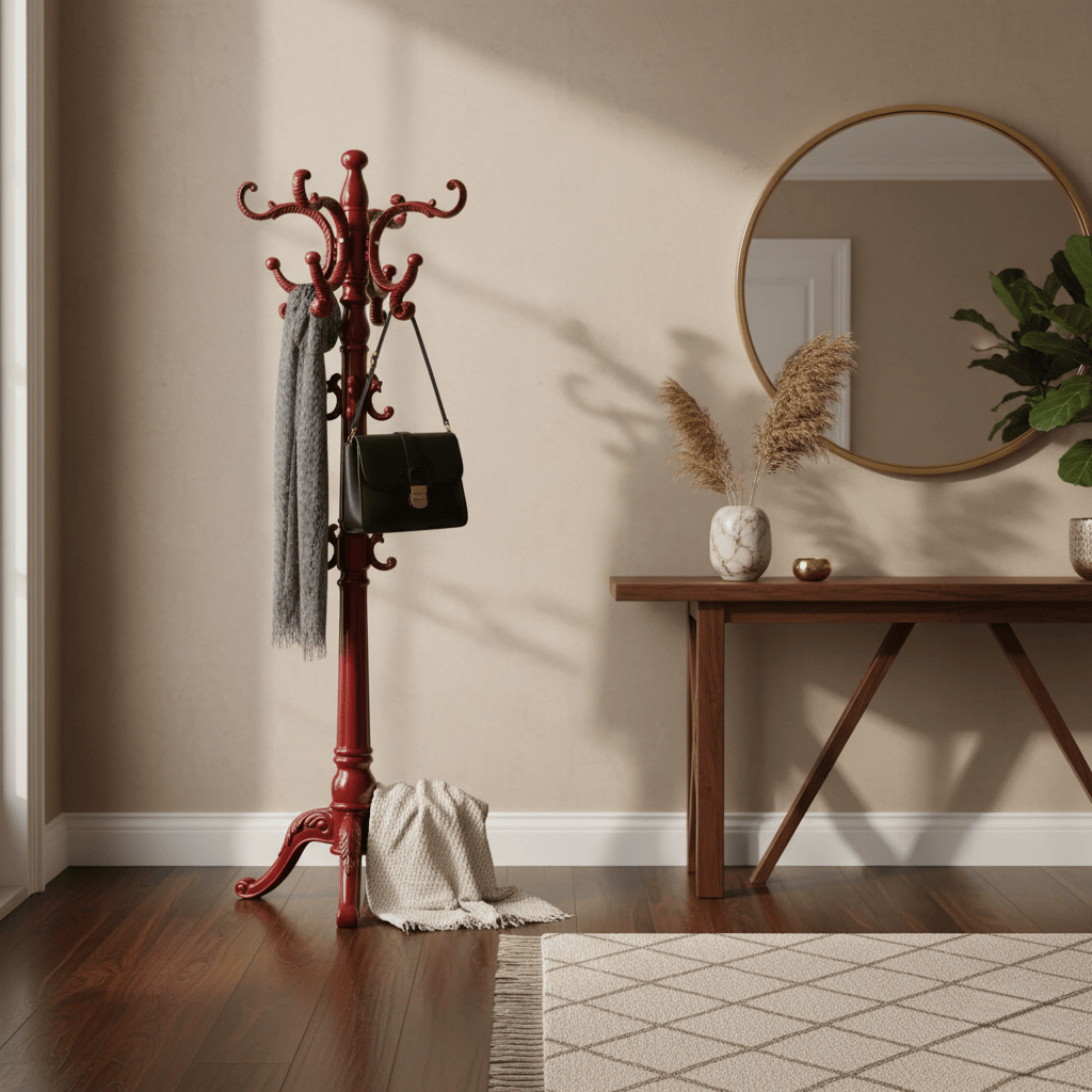 Porte-Manteau sur Pied Rouge Perroquet, vue 2 sur 4